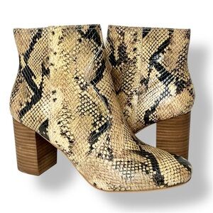 Lucky Brand 🆕 Sheirin Leather Booties 8.5 snakeskin reptile ankle boots neutral